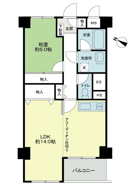 Floor plan. 1LDK, Price 31,800,000 yen, Occupied area 50.04 sq m , Balcony area 5.02 sq m