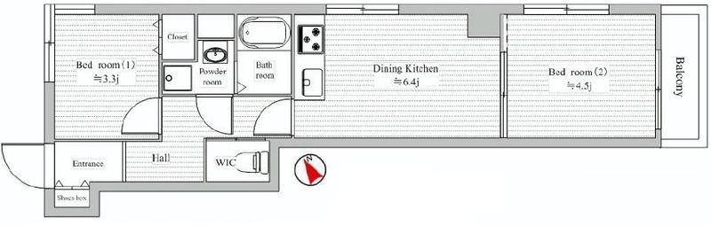 Floor plan. 2DK, Price 24,300,000 yen, Occupied area 37.44 sq m , Balcony area 2.43 sq m