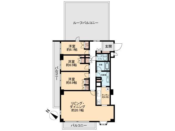 Floor plan. 3LDK, Price 59,800,000 yen, Footprint 105.94 sq m , Balcony area 18 sq m