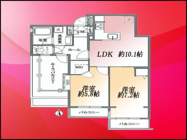 Floor plan. 2LDK, Price 32,900,000 yen, Occupied area 52.86 sq m , Balcony area 5.4 sq m