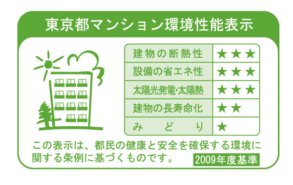 Building structure.  [Tokyo apartment environmental performance display] Mansion of environmental performance display Tokyo Metropolitan oblige. We have to get the three of environmental performance.  ※ See "Housing term large dictionary" for more information.