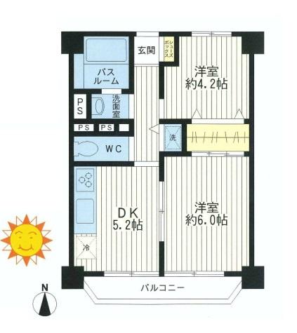 Floor plan. 2DK, Price 20.8 million yen, Footprint 40.5 sq m , Balcony area 4.5 sq m