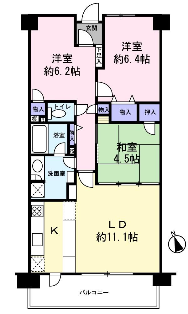 Floor plan. 3LDK, Price 28.8 million yen, Occupied area 68.37 sq m , Balcony area 8.73 sq m