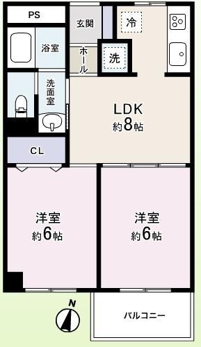 Floor plan. 2LDK, Price 16,900,000 yen, Footprint 43.2 sq m , Balcony area 3.1 sq m