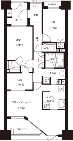 Floor plan. 2LDK, Price 54,800,000 yen, Occupied area 68.14 sq m , Balcony area 4.8 sq m