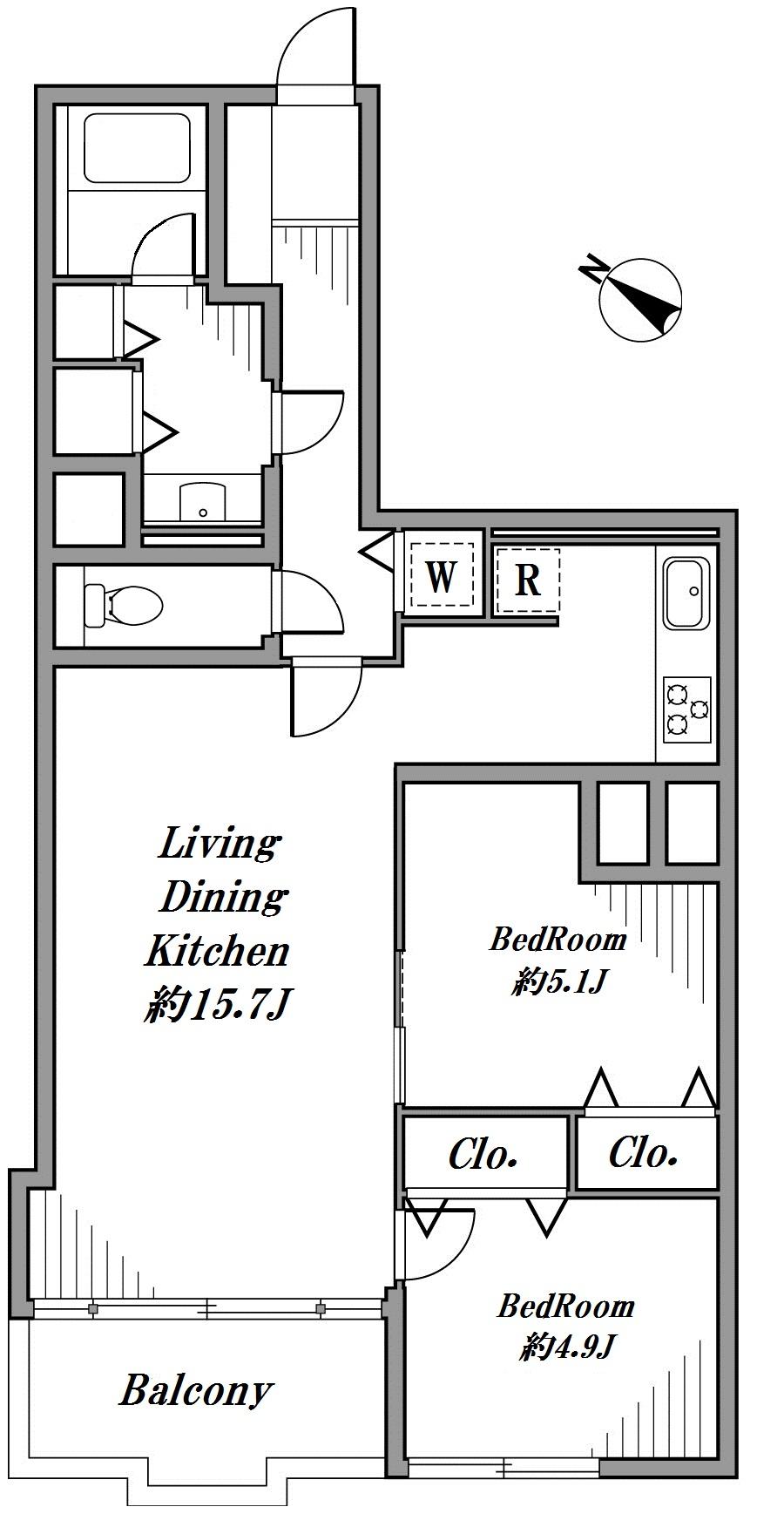 Floor plan. 2LDK, Price 36,800,000 yen, Occupied area 64.43 sq m , Balcony area 5.62 sq m