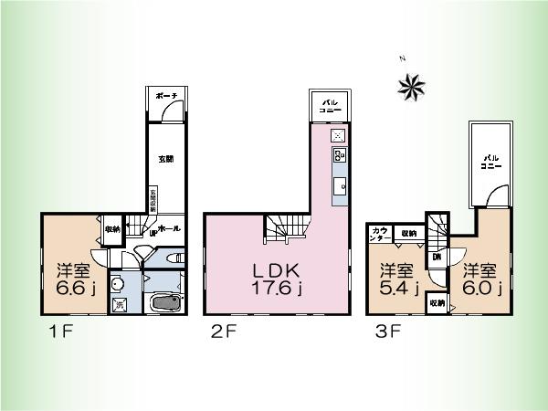 Floor plan. 55 million yen, 3LDK, Land area 64.16 sq m , Building area 82.96 sq m floor plan