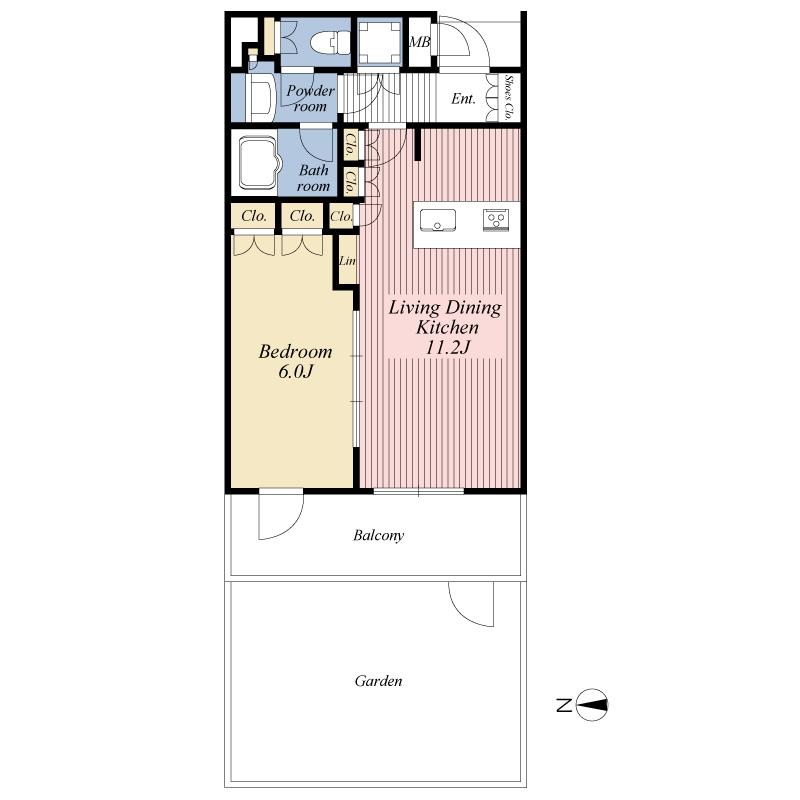 Floor plan. 1LDK, Price 27,800,000 yen, Footprint 40.7 sq m , Balcony area 7.5 sq m