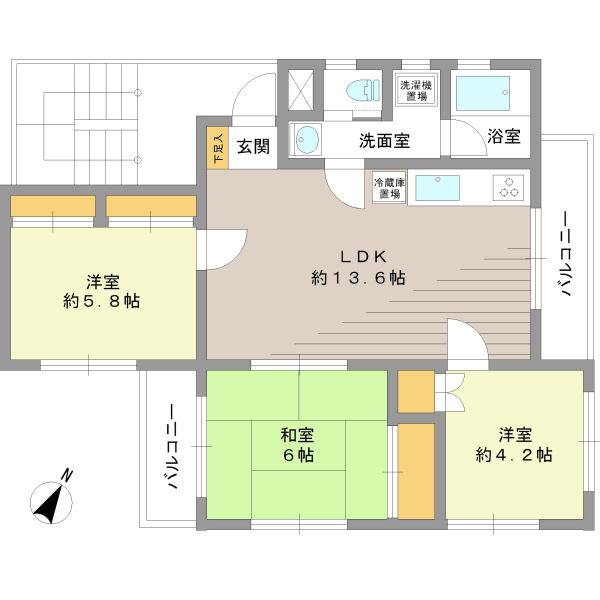 Floor plan. 3LDK, Price 29,800,000 yen, Occupied area 61.97 sq m , Balcony area 6.5 sq m