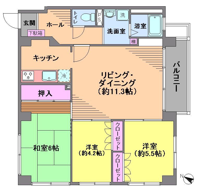 Floor plan. 3LDK, Price 24,900,000 yen, Occupied area 69.47 sq m , Balcony area 6.01 sq m