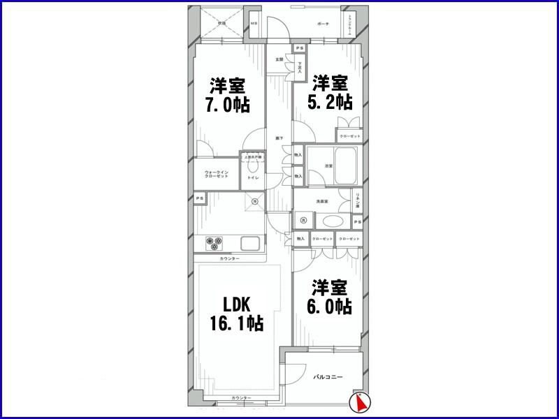 Floor plan. 3LDK, Price 57,800,000 yen, Occupied area 78.42 sq m , Balcony area 6 sq m