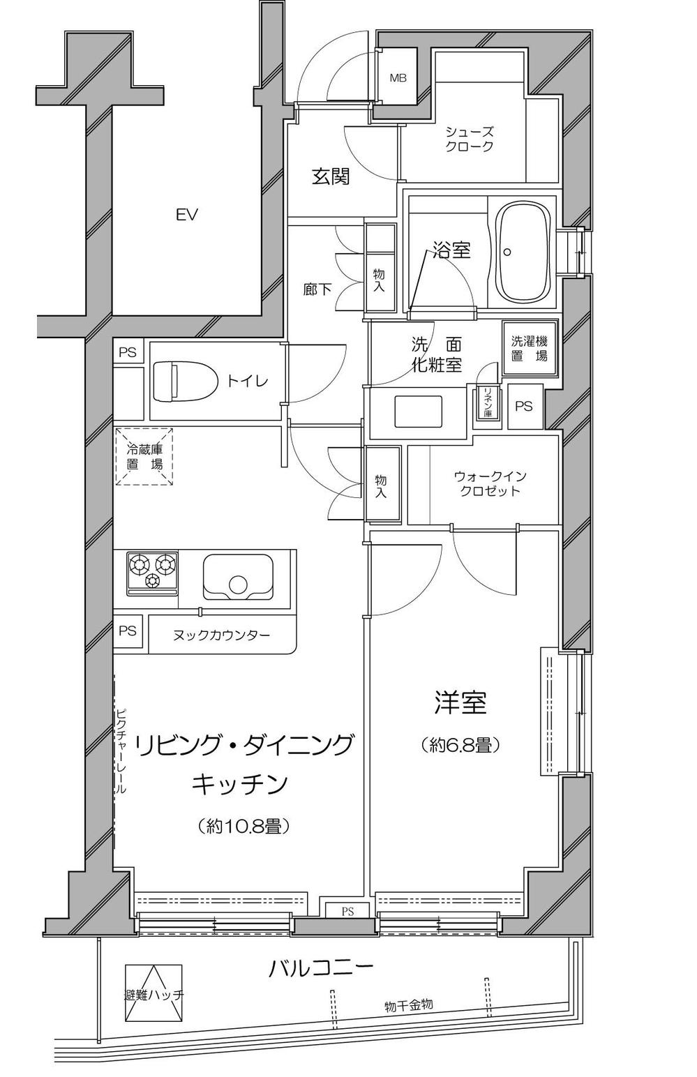 Floor plan. 1LDK, Price 41,900,000 yen, Occupied area 48.05 sq m , Balcony area 7.04 sq m