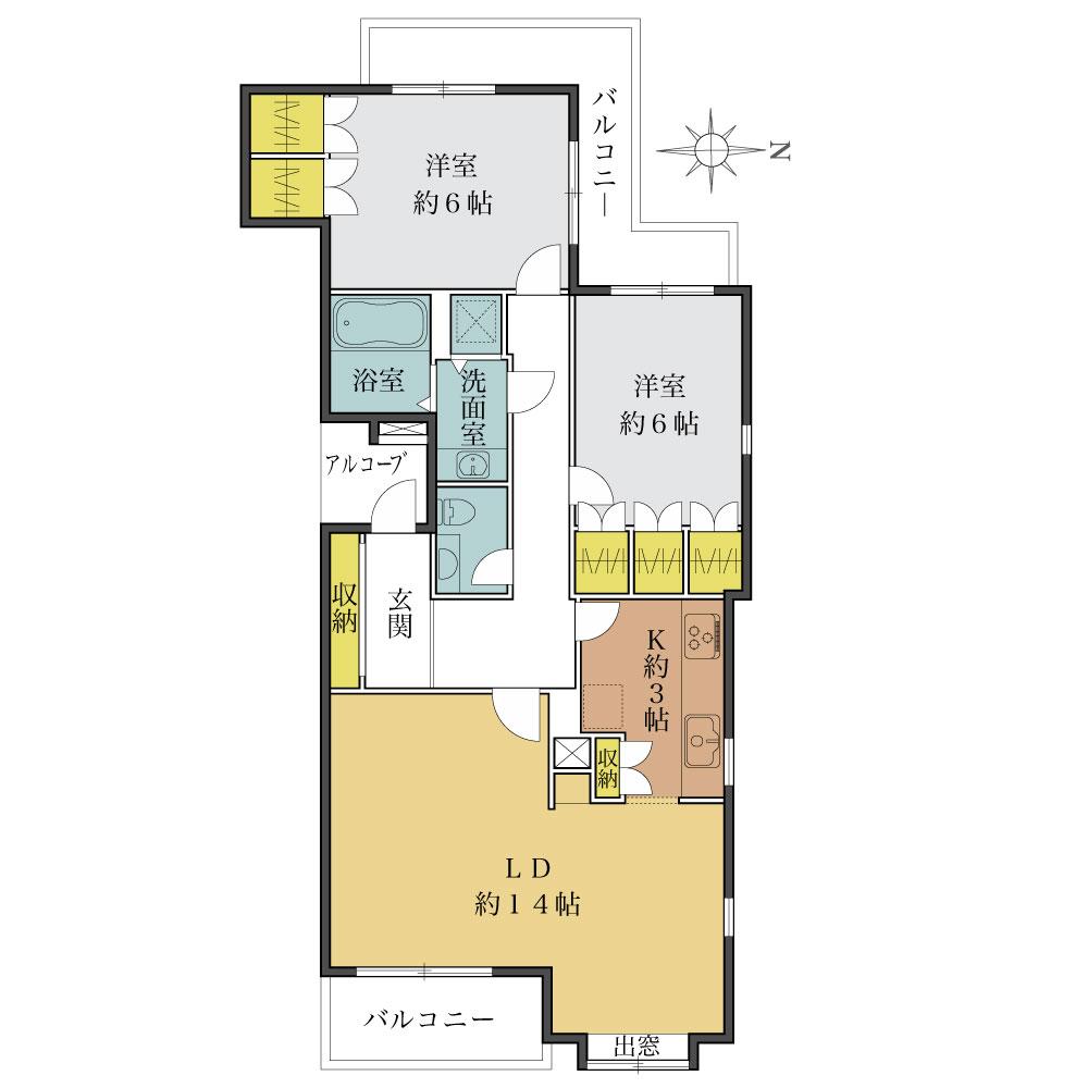 Floor plan. 2LDK, Price 39,800,000 yen, Occupied area 72.65 sq m , Balcony area 11.7 sq m