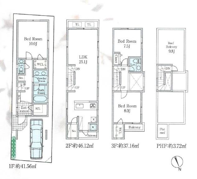 Building plan example (B No. land) Building price 21 million yen, Building area 128.56 sq m