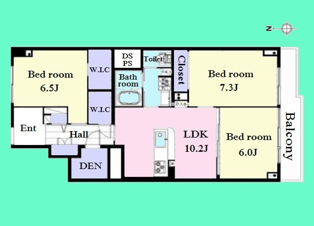 Floor plan. 3LDK, Price 34,900,000 yen, Occupied area 77.69 sq m , Balcony area 7.92 sq m