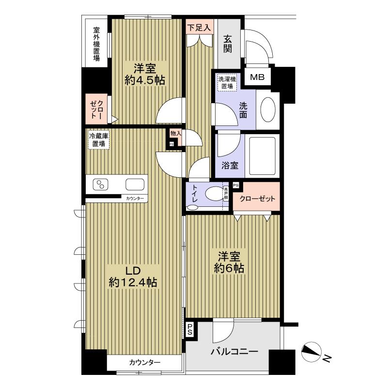 Floor plan. 2LDK, Price 49,900,000 yen, Occupied area 56.12 sq m , Balcony area 4.39 sq m