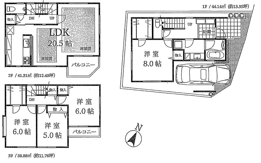 Floor plan. Price 69,800,000 yen, 4LDK, Land area 72.65 sq m , Building area 124.33 sq m
