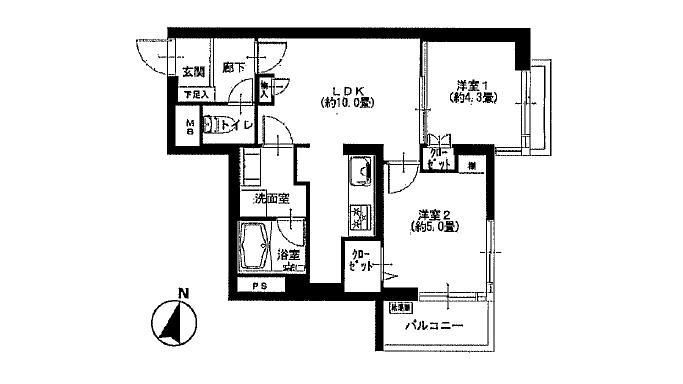 Floor plan. 2LDK, Price 30,900,000 yen, Occupied area 45.33 sq m , Balcony area 3.24 sq m