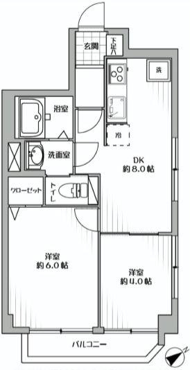 Floor plan. 2DK, Price 19,800,000 yen, Footprint 36.8 sq m , Balcony area 3.24 sq m