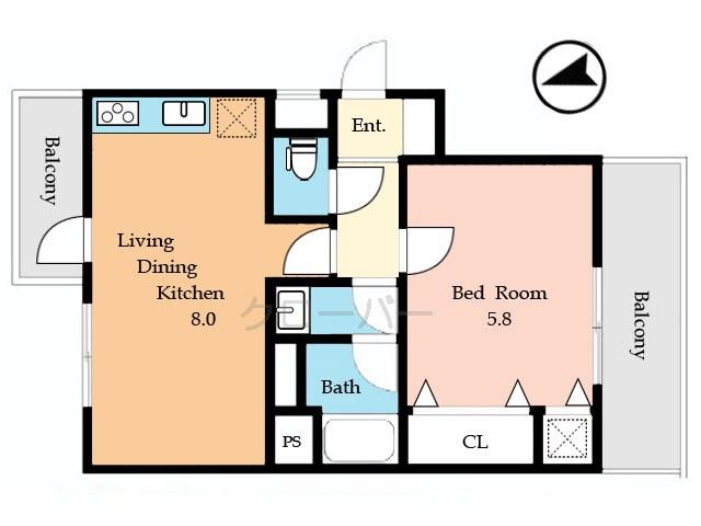 Floor plan. 1LDK, Price 16.8 million yen, Occupied area 35.33 sq m , Balcony area 7 sq m