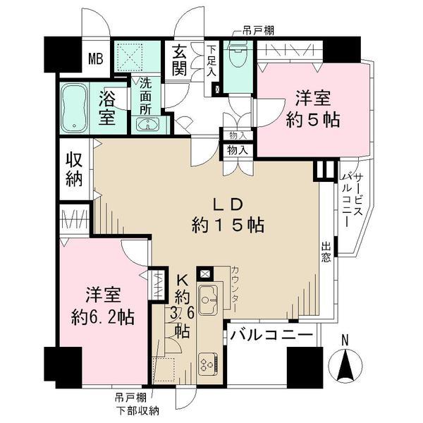 Floor plan. 2LDK, Price 52 million yen, Occupied area 67.52 sq m , Balcony area 4.76 sq m