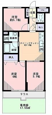 Floor plan. 3DK, Price 22.5 million yen, Footprint 50 sq m , Balcony area 4.7 sq m
