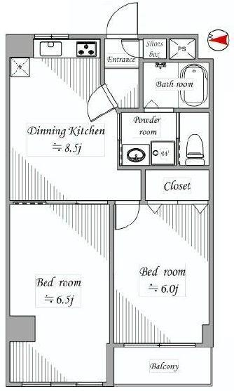 Floor plan. 2DK, Price 28.8 million yen, Occupied area 49.03 sq m , Balcony area 2.9 sq m