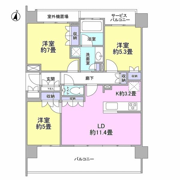 Floor plan. 3LDK, Price 48,800,000 yen, Occupied area 71.08 sq m , Balcony area 15.8 sq m
