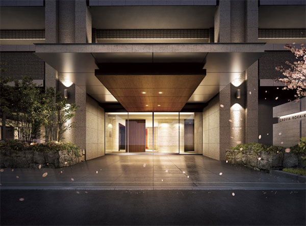 Shared facilities.  [Grand Entrance] (Rendering CG) ※ Listings Grand Entrance Rendering CG ・ Each illustration, Which was raised to draw based on the drawings of the planning stage, shape ・ Slightly different from the actual color, etc., It may change the plan is caused by the reasons or the like on the future construction. Also, Details and the appearance shape, Building around the site, Utility pole, Omit the representation with regard to the electric wire, etc. ・ We have to simplify.