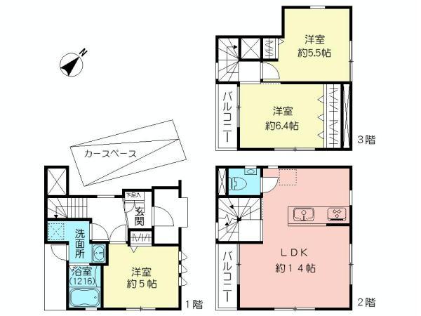 Floor plan. 49,800,000 yen, 3LDK, Land area 47.93 sq m , Building area 70.63 sq m