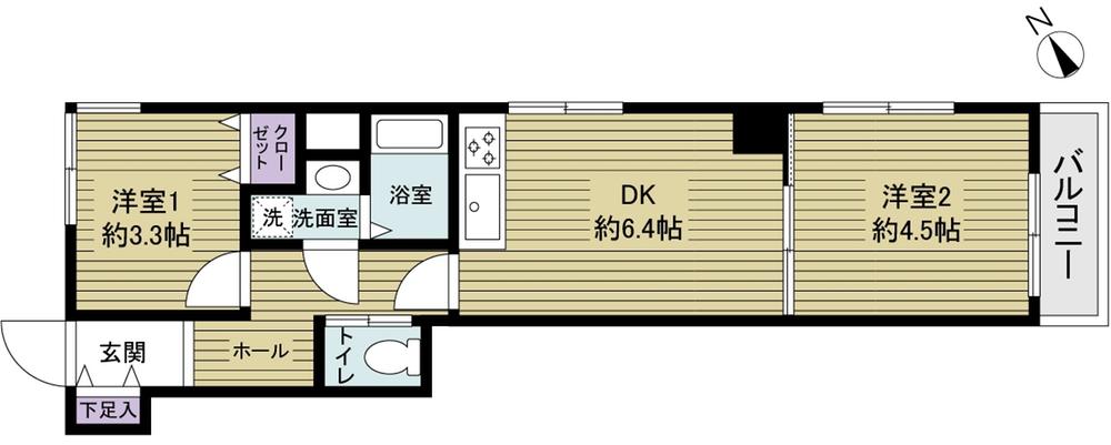 Floor plan. 2DK, Price 24,300,000 yen, Occupied area 37.44 sq m , Balcony area 2.43 sq m   ■ Floor plan