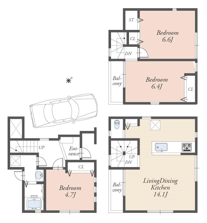 Floor plan. 49,800,000 yen, 3LDK, Land area 47.93 sq m , Building area 73.88 sq m