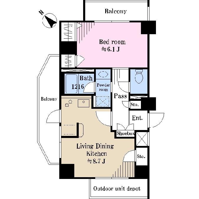 Floor plan. 1LDK, Price 23,900,000 yen, Occupied area 40.16 sq m , Balcony area 10.3 sq m