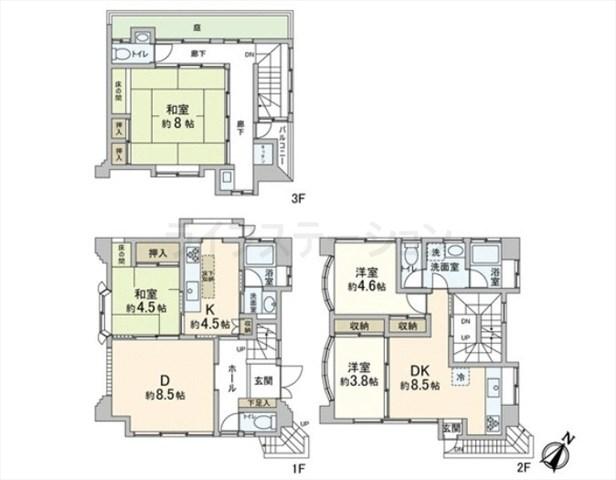 Floor plan. 69,500,000 yen, 4LDK + S (storeroom), Land area 67.2 sq m , Building area 114.74 sq m