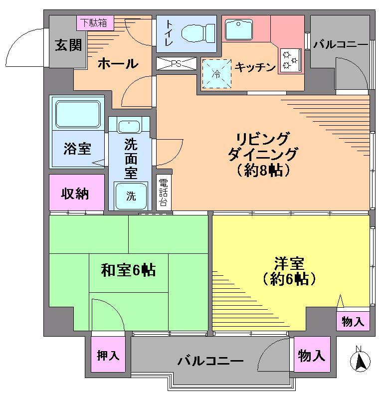 Floor plan. 2LDK, Price 22.5 million yen, Occupied area 50.78 sq m , Balcony area 6.62 sq m