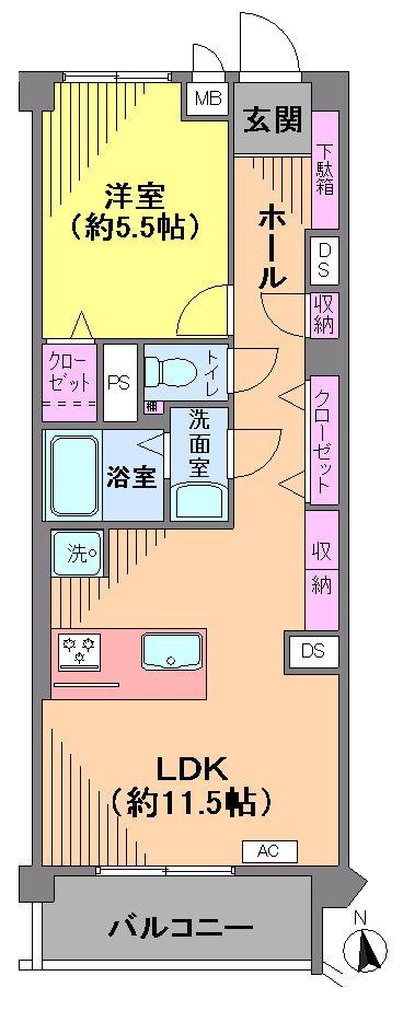 Floor plan. 1LDK, Price 12.8 million yen, Occupied area 43.76 sq m , Balcony area 43.76 sq m