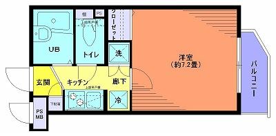 Floor plan. 1K, Price 11.9 million yen, Occupied area 20.63 sq m , Balcony area 2.24 sq m