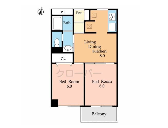 Floor plan. 2LDK, Price 16,900,000 yen, Footprint 43.2 sq m , Balcony area 3.1 sq m