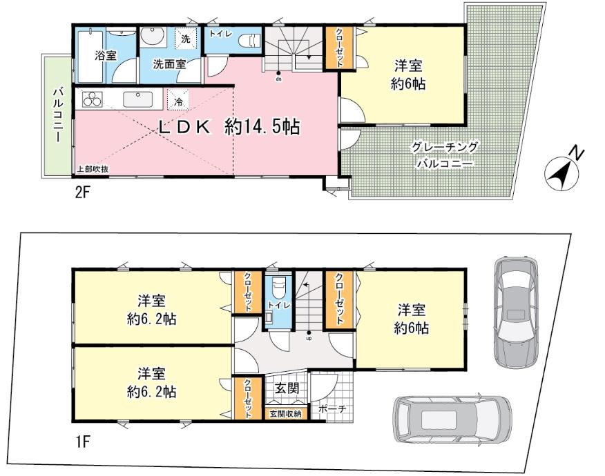 Floor plan. 72,400,000 yen, 4LDK, Land area 104.67 sq m , Building area 89.09 sq m 4LDK