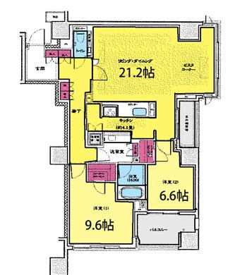 Floor plan. 2LDK, Price 73,400,000 yen, Occupied area 97.89 sq m , Balcony area 7 sq m