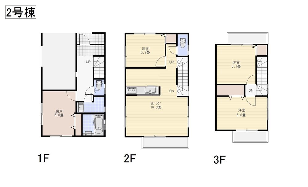 Floor plan. (Building 2), Price 54,800,000 yen, 3LDK+S, Land area 70.05 sq m , Building area 106.3 sq m