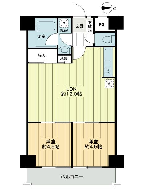 Floor plan. 2LDK, Price 22.5 million yen, Occupied area 49.14 sq m , Balcony area 5.86 sq m