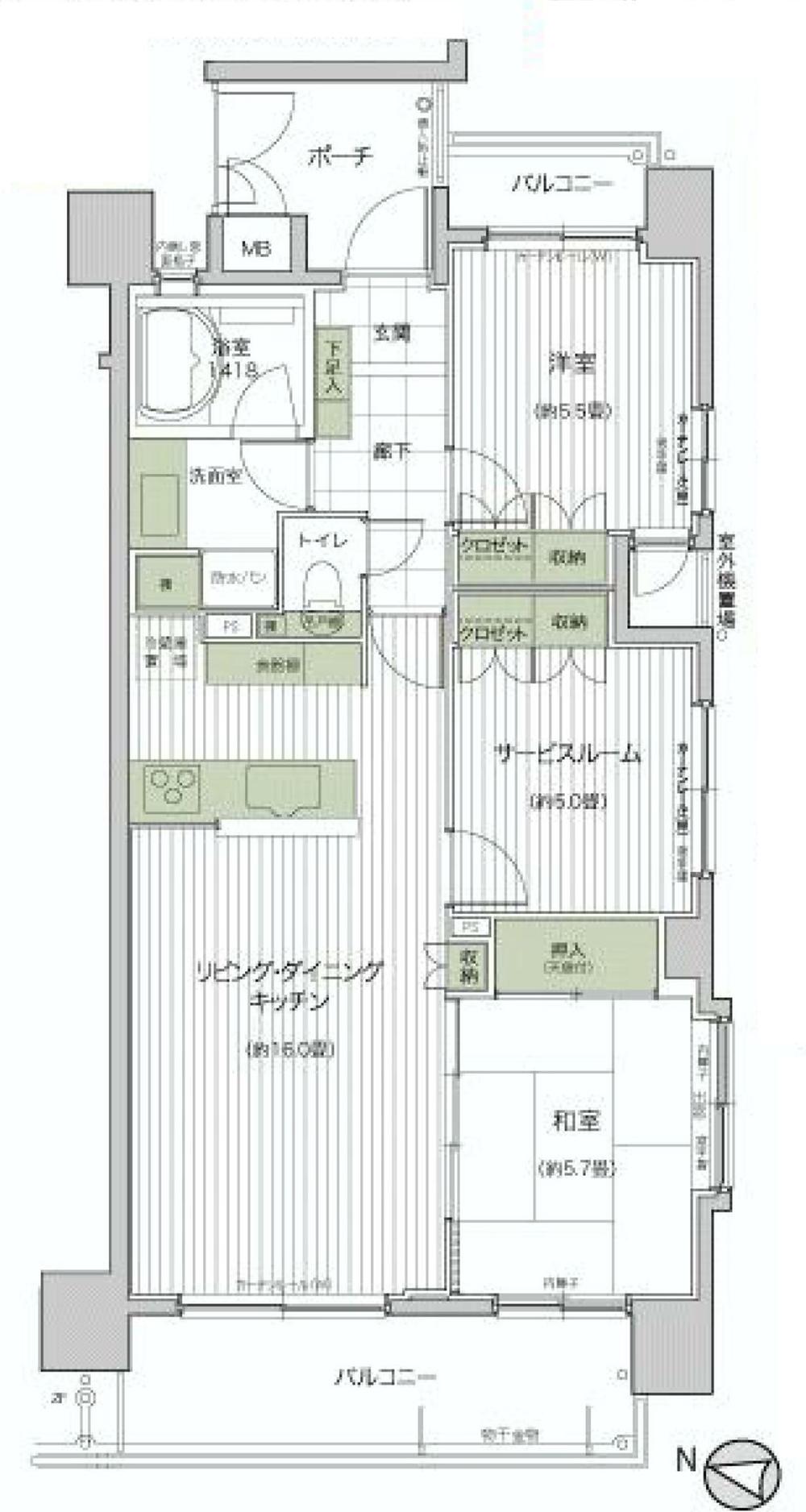 Floor plan. 2LDK + S (storeroom), Price 41,500,000 yen, Occupied area 70.85 sq m , Balcony area 11.65 sq m