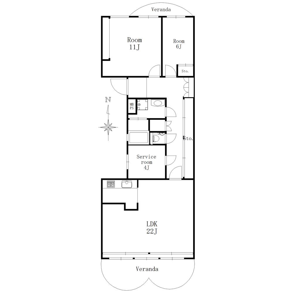 Floor plan. 2LDK + S (storeroom), Price 44,800,000 yen, Footprint 106.67 sq m , Floor plan over the balcony area 10.21 sq m north-south. LDK 22 Pledge. Service Room is also 2SLDK and spacious at about 4 Pledge.