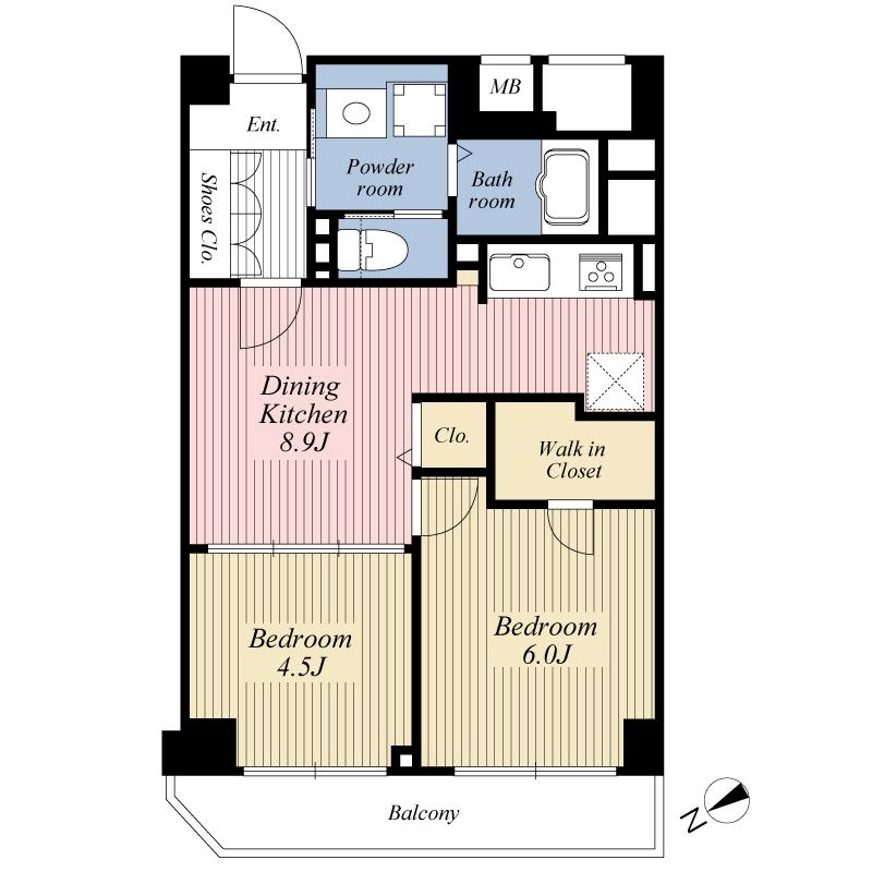 Floor plan. 2DK, Price 27,800,000 yen, Occupied area 47.24 sq m , Balcony area 5.48 sq m