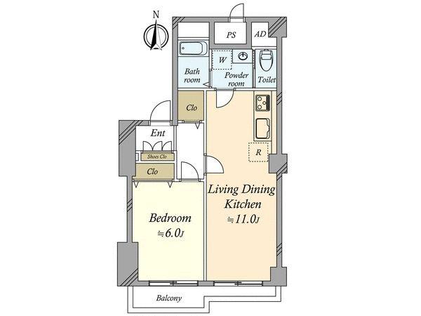 Floor plan. 1LDK, Price 21.9 million yen, Occupied area 43.32 sq m , Balcony area 3.83 sq m Floor