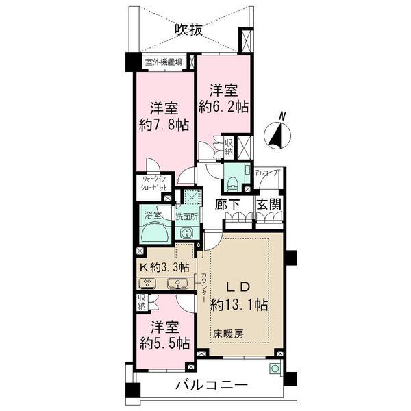 Floor plan. 3LDK, Price 73,500,000 yen, Occupied area 78.55 sq m , Balcony area 10.26 sq m walk-in closet, etc., Abundant storage space