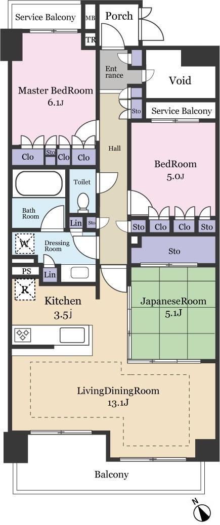 Floor plan. 3LDK, Price 48,300,000 yen, Occupied area 77.55 sq m , Balcony area 8.24 sq m