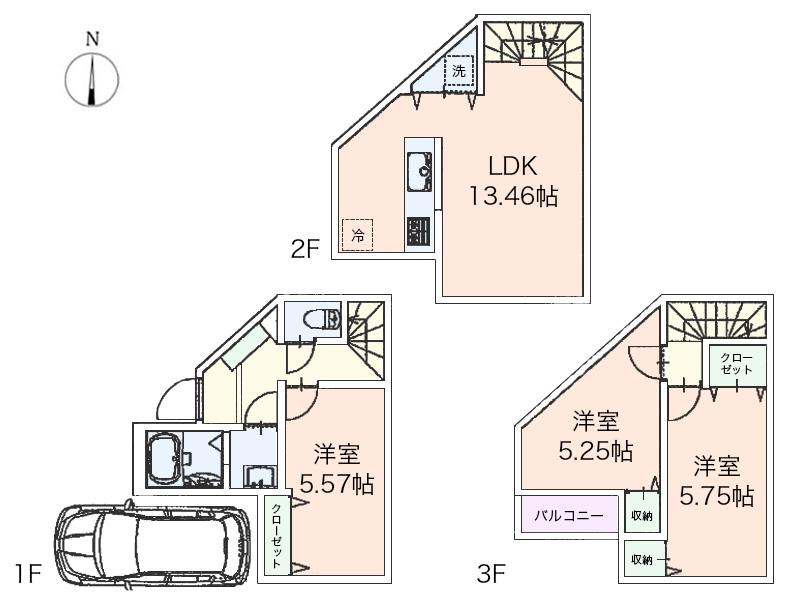 Compartment view + building plan example. Building plan example (A section) 3LDK, Land price 38,800,000 yen, Land area 43.08 sq m , Building price 15 million yen, Building area 71.25 sq m