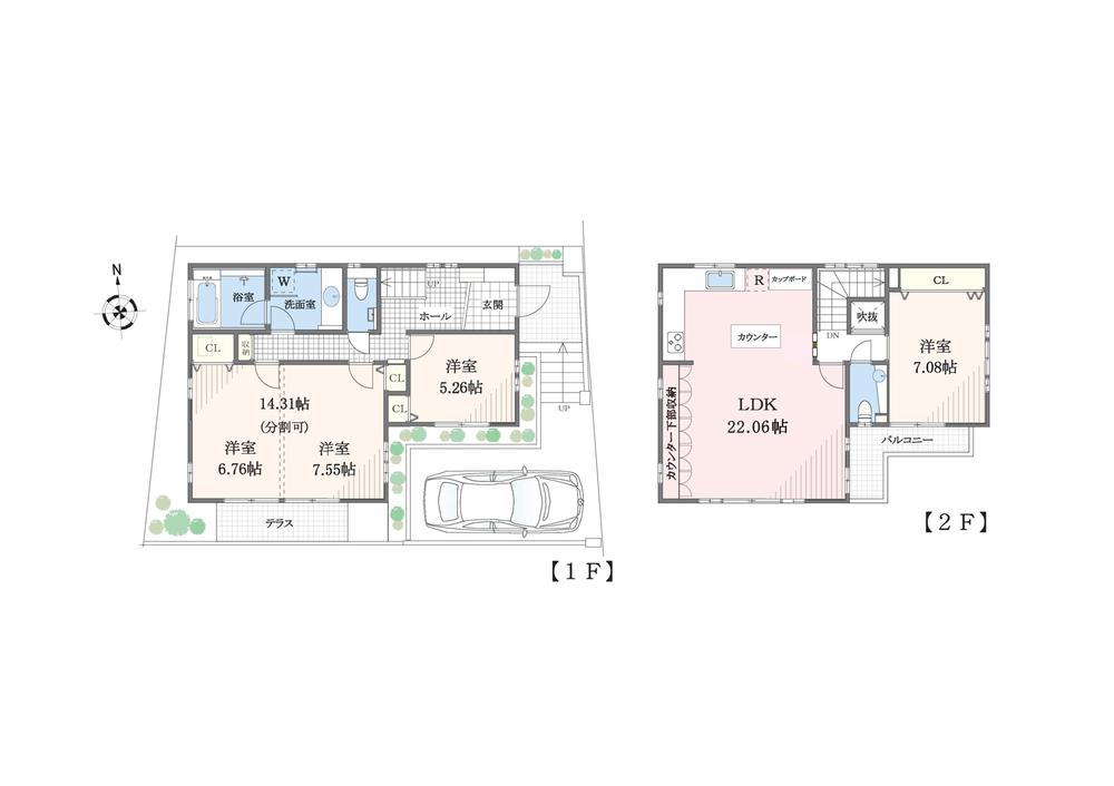 Floor plan. 95,800,000 yen, 3LDK, Land area 116.06 sq m , Building area 114.23 sq m 4LDK also possible ・ Floor plan of Zenshitsuminami-facing room